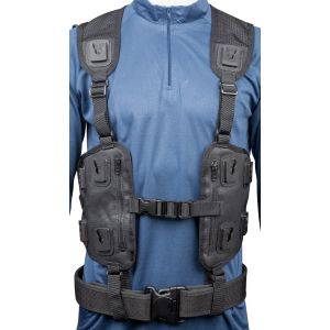 Niton Tactical Skeleton Rig With Click On Dock Attachments. It does not matter if you're left or right handed, whether you're police, security or parks patrol, the Niton Tactical Skeleton Vest allows you to choose what kit you need and where you want to.