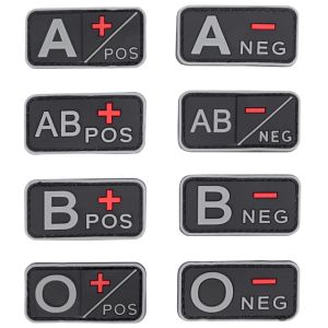 Rubberised Blood Group Patches, hook and loop blood group patches