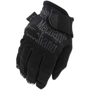 Close-up of the Precision Pro High-Dexterity Grip Gloves showing the back of the glove. The glove is black with the 'Mechanix' logo printed in grey. It features a secure hook and loop cuff design for flexible movement and a robust material build suitable 